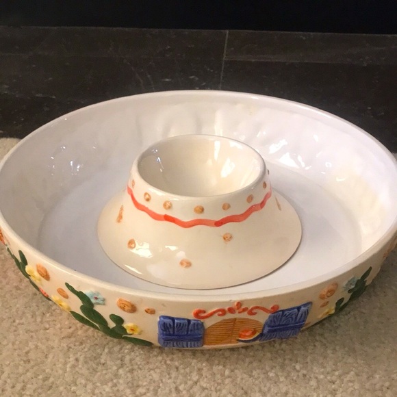 Southwest 6-Piece Glazed Ceramic Chip & Dip Large Serving Set - Picture 4 of 17